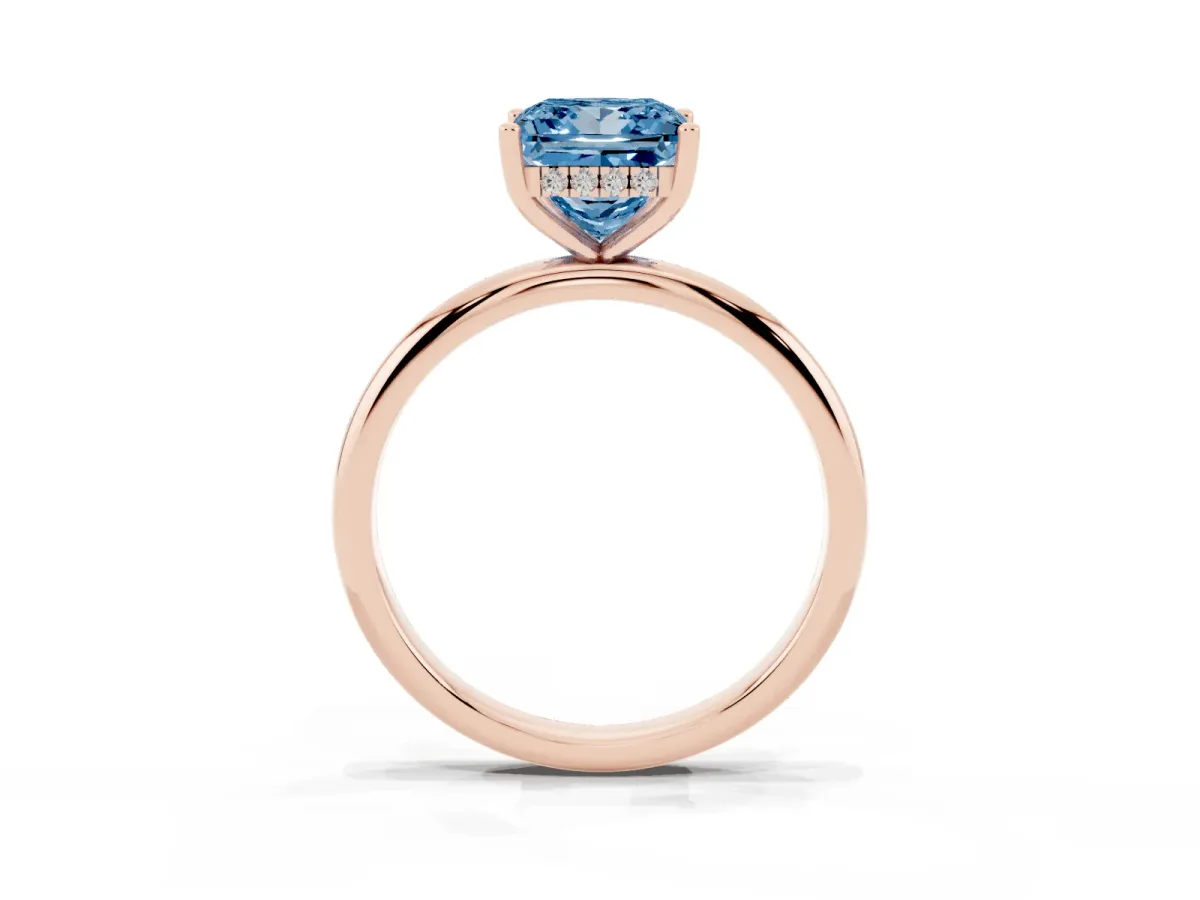 Fancy Blue Princess Cut Cut Solitaire Engagement Ring with Four-Prong Setting and Classic Band Rose gold