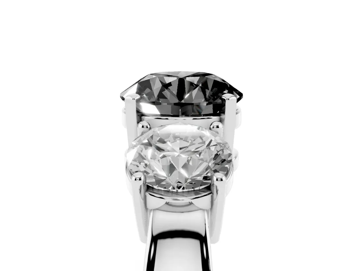 Fancy Black Three-Stone Round Cut Diamond Ring with Round Side Stones, Classic Band, and Four-Prong Setting Platinum