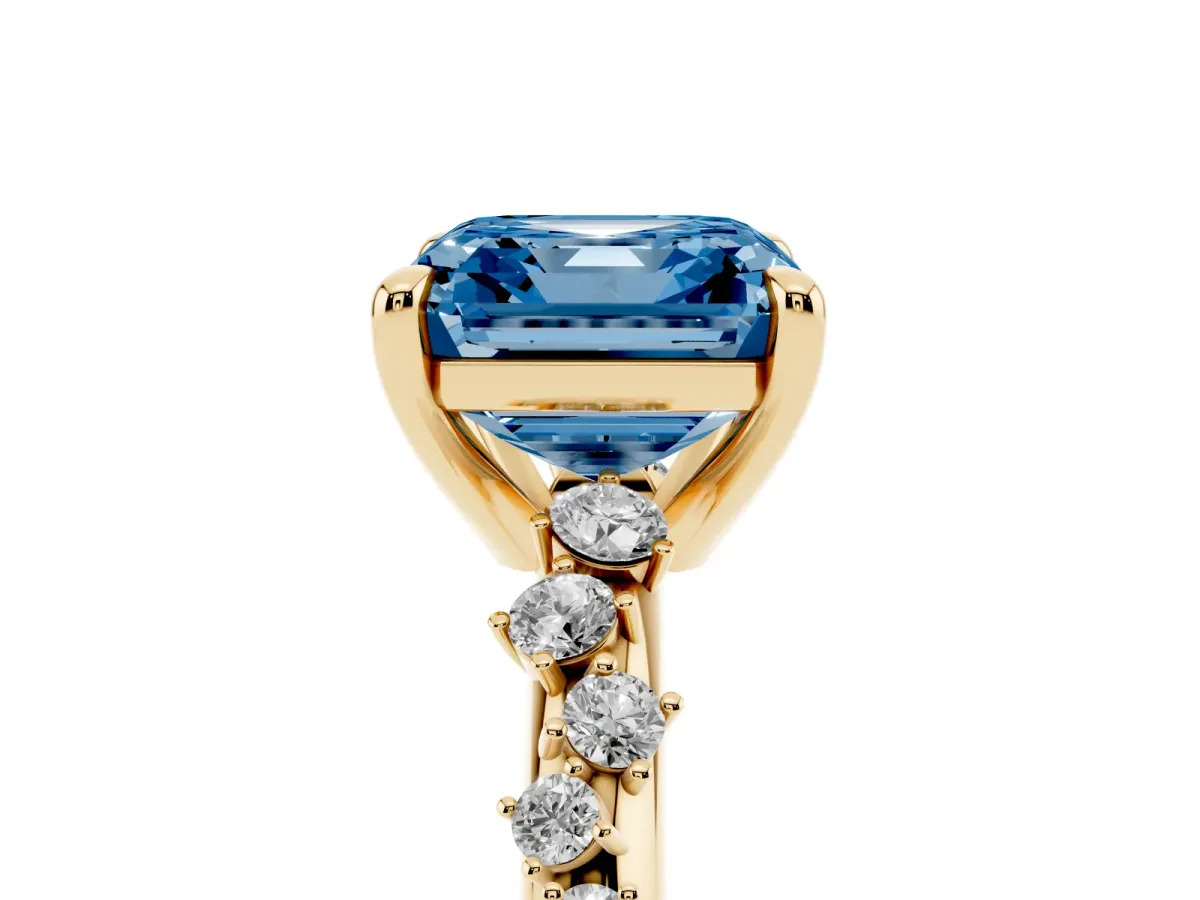 Fancy Blue Asscher Cut Cut Diamond Vine Band with Four-Prong Setting Yellow gold