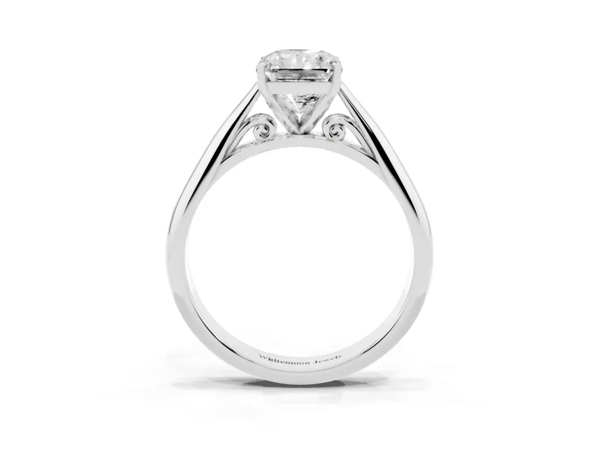 Radiant Cut Diamond Solitaire Engagement Ring with Cathedral Setting and Four-Prong Mount White gold