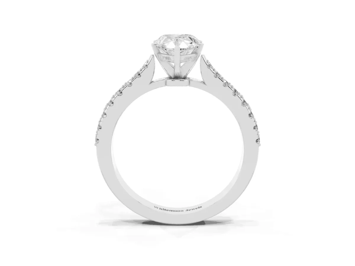 Pear Cut Cut Solitaire Diamond Engagement Ring with Pave Band and Four-Prong Setting Platinum