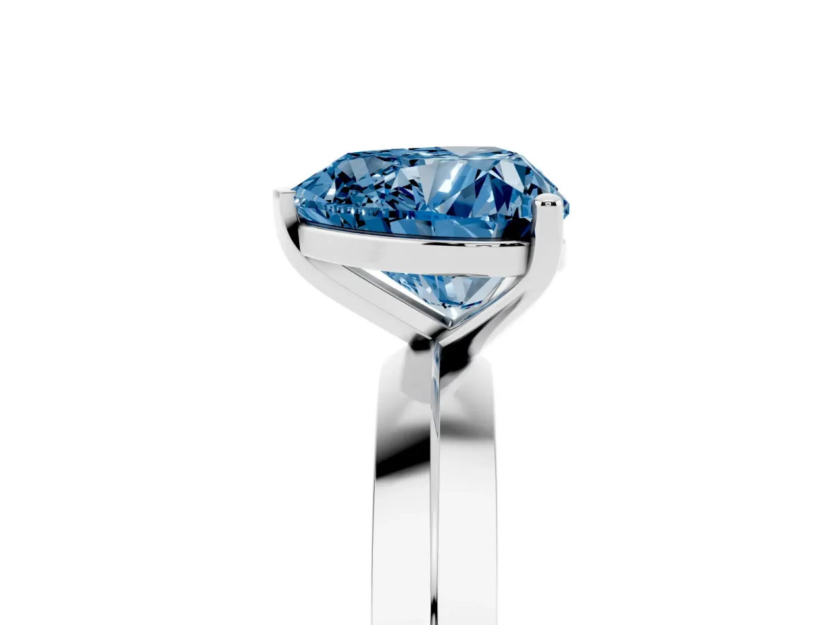 Fancy Blue Heart Cut Cut Solitaire Engagement Ring with Flat Band and Four-Prong Setting Silver