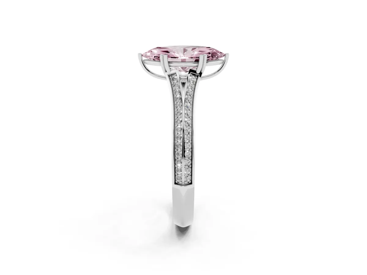 Fancy Pink Marquise Cut Diamond Split Shank Engagement Ring with Pavé Band Silver