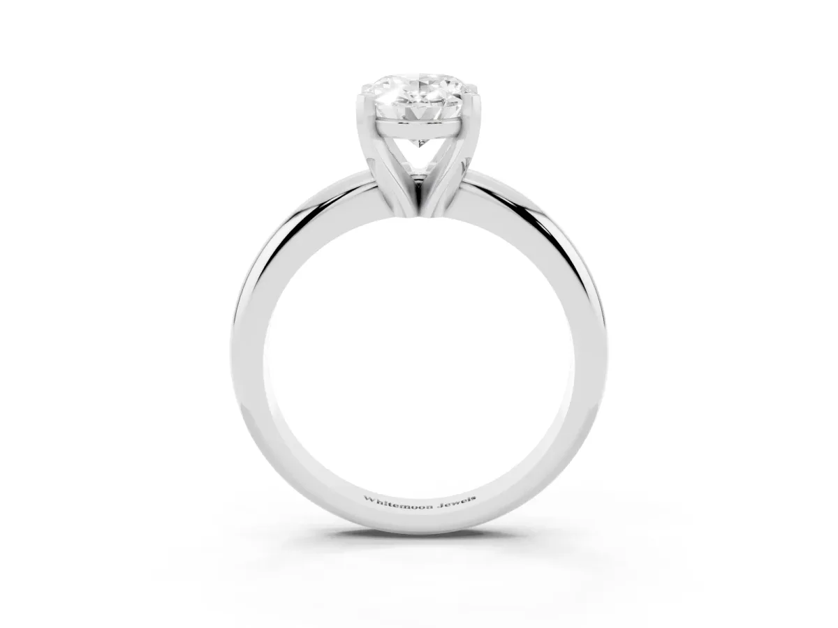 Oval Cut Diamond Solitaire Engagement Ring with Round Band and Four-Prong Setting Platinum