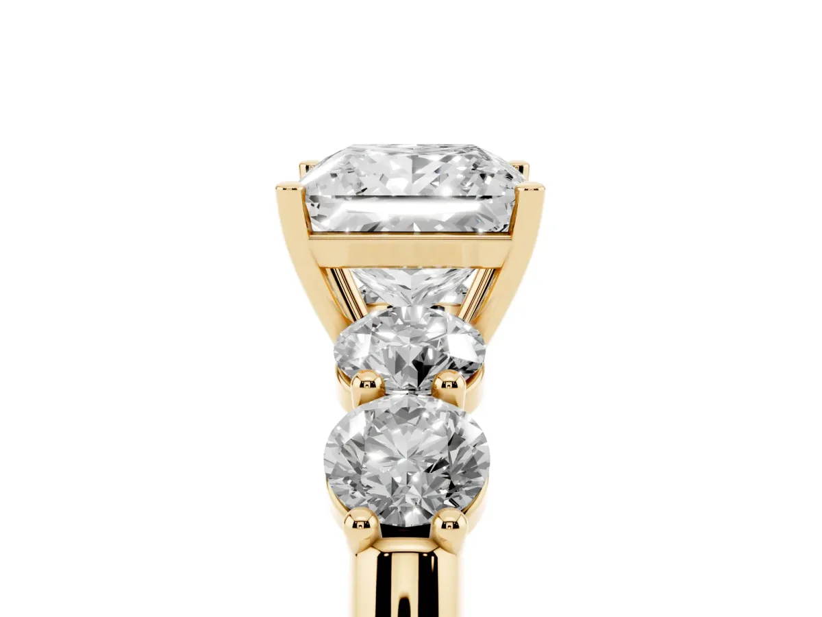 Princess Cut Cut Five-Stone Prong Set Diamond Ring with Classic Band Yellow gold