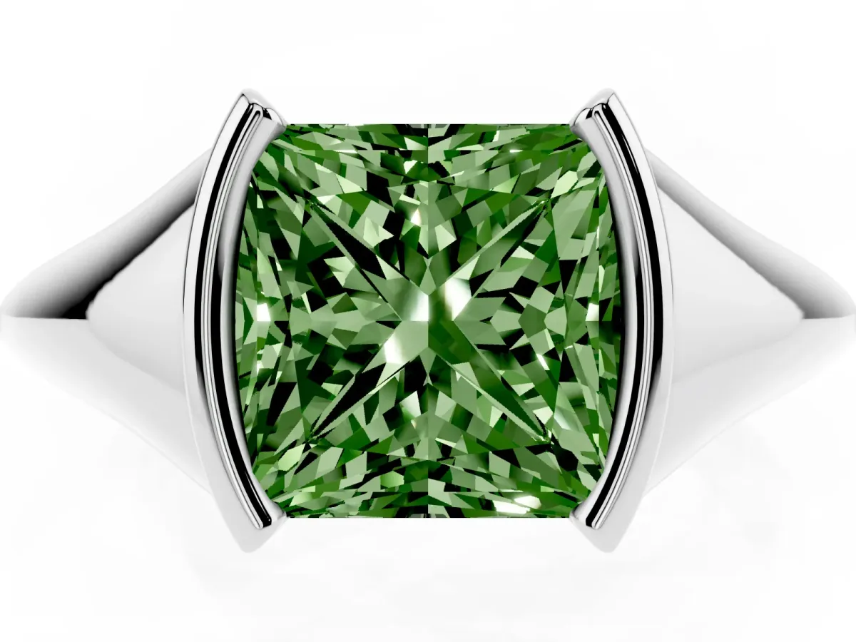 Fancy Green Princess Cut Solitaire Tension Set Diamond Ring Silver