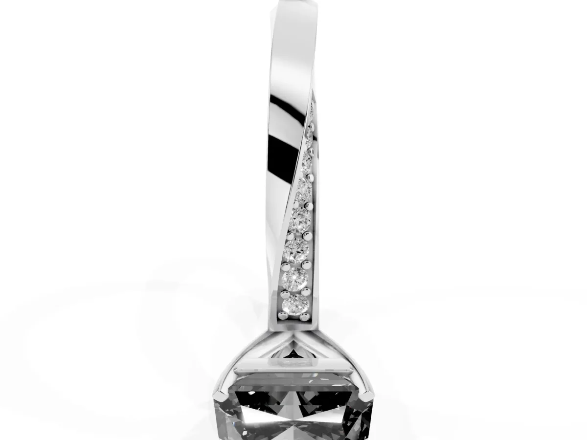 Fancy Black Radiant Cut Diamond Engagement Ring with Side Stone Accents and Four-Prong Setting Silver