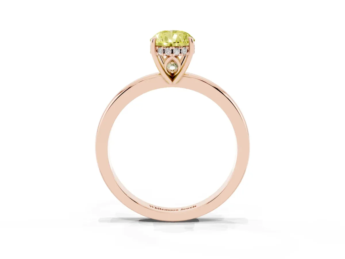 Fancy Yellow Pear Cut Solitaire Diamond Ring with Prong Setting and Plain Band Rose gold