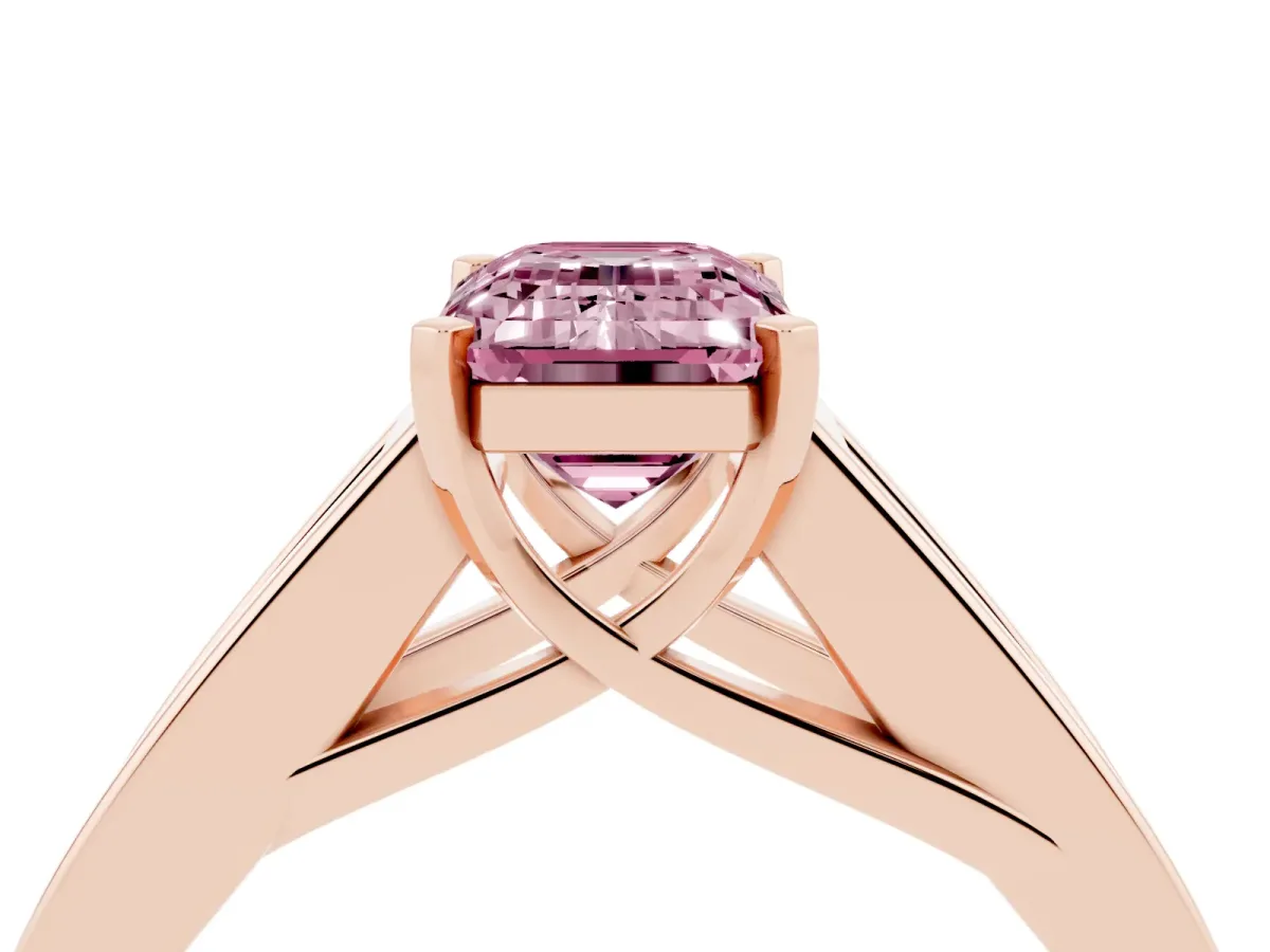 Fancy Pink Emerald Cut Cut Channel Set Solitaire Ring with Four-Prong Setting Rose gold