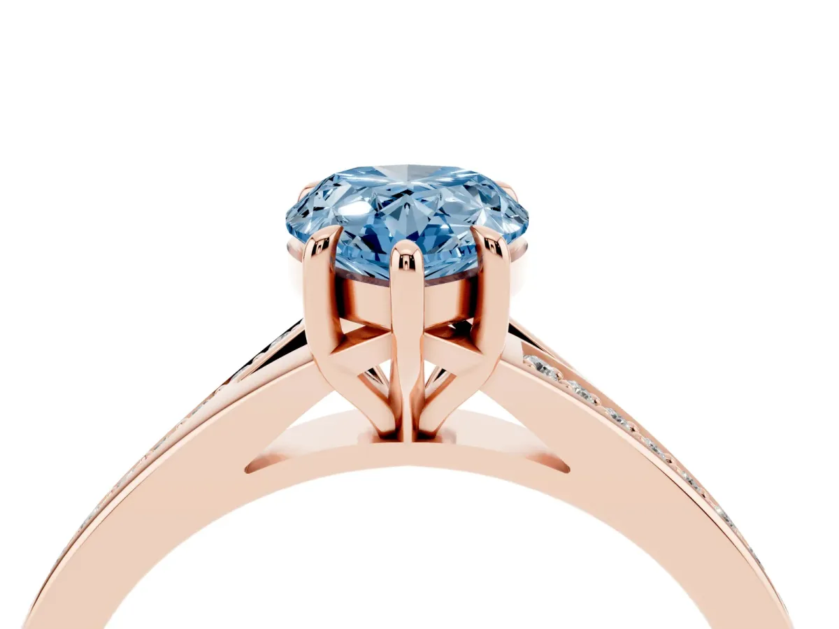 Fancy Blue Pear Cut Diamond Solitaire Ring with Pavé Band and Prong Setting Rose gold