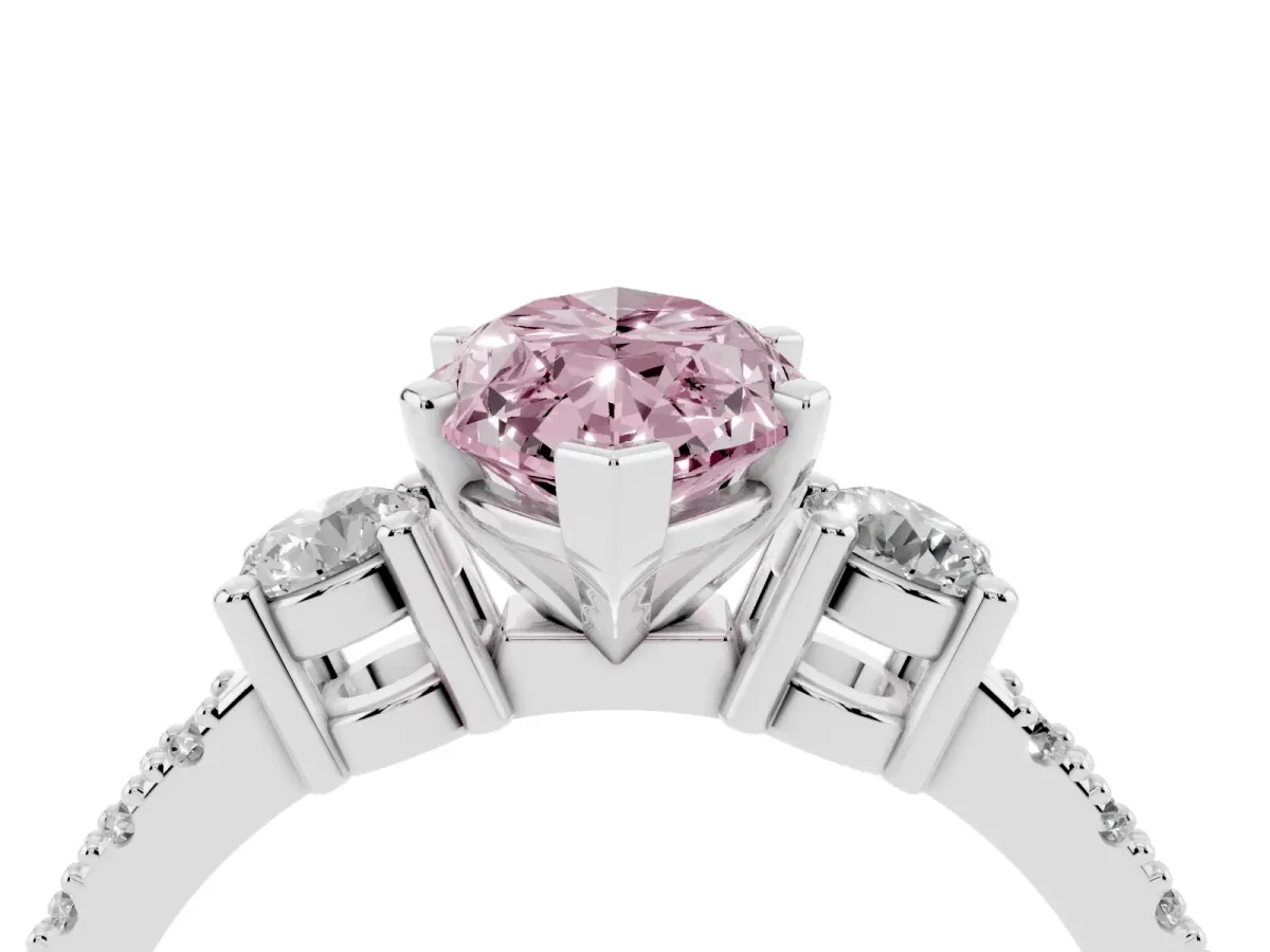 Fancy Pink Marquise Cut Three-Stone Diamond Pavé Band with Prong Setting Silver