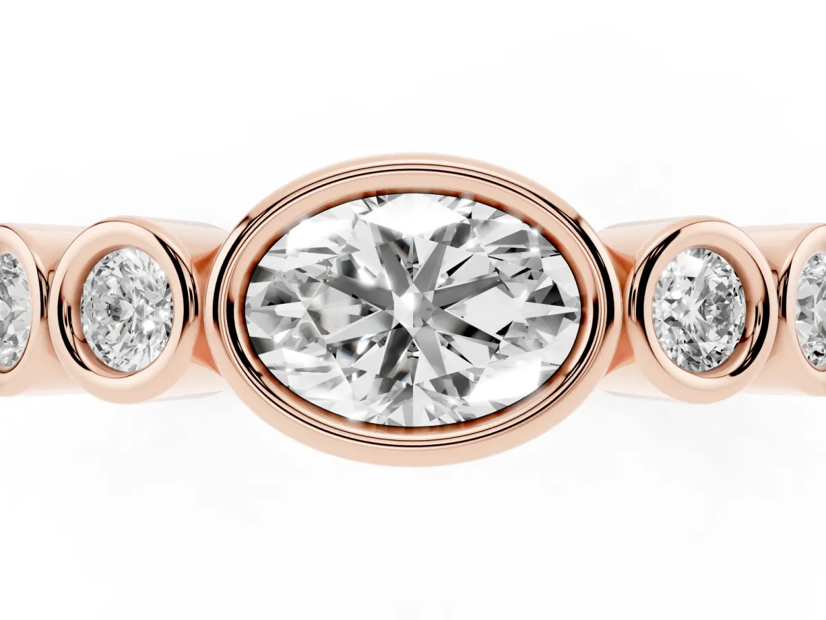 Bezel Set Oval Diamond Half Eternity Band Rose gold