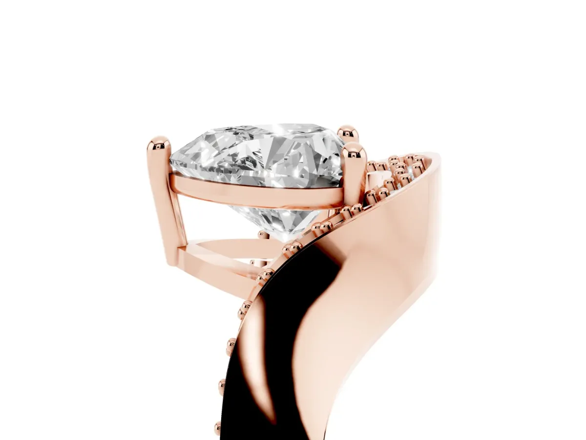 Heart Cut Solitaire Diamond Engagement Ring with Pave Band and Four-Prong Setting Rose gold
