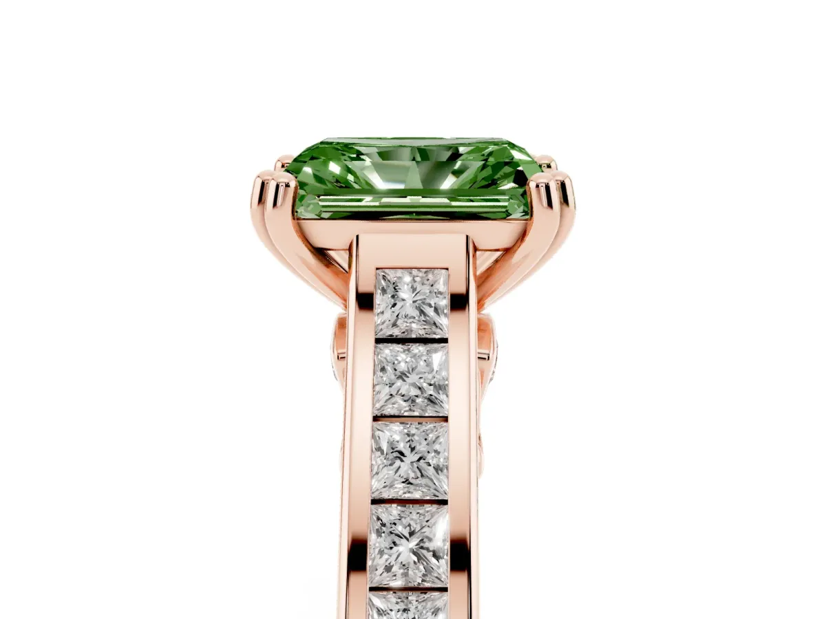 Fancy Green Radiant Cut Cut Channel Set Solitaire Engagement Ring with Prong Setting Rose gold