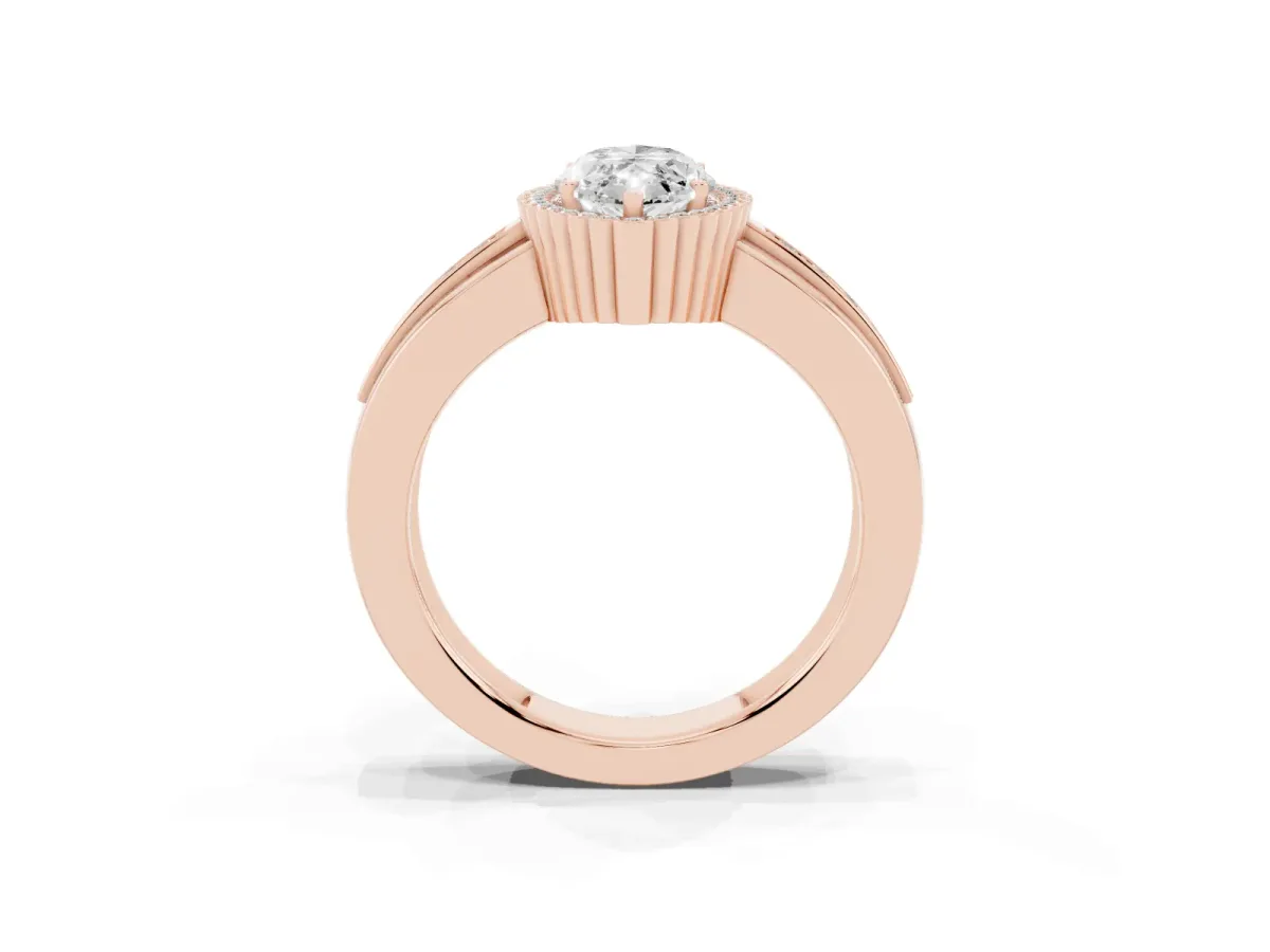 Marquise Cut Cut Halo Pave Band Four-Prong Ring Rose gold