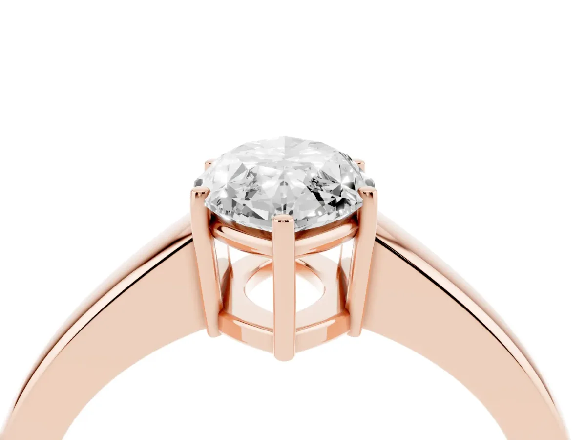 Marquise Cut Solitaire Diamond Ring with Tapered Band and Four-Prong Setting Rose gold