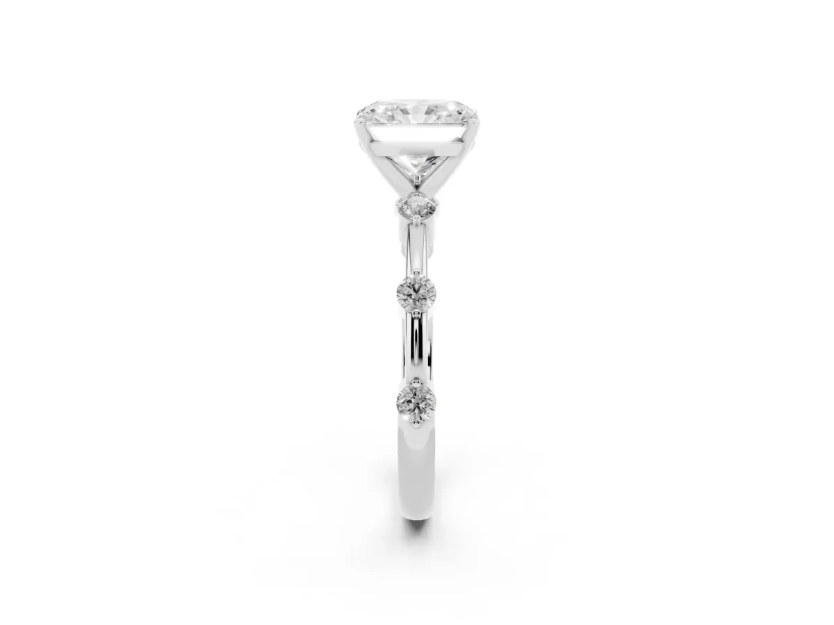 Radiant Cut Solitaire Diamond Ring with Bezel Set Side Stones and Prong Setting Platinum