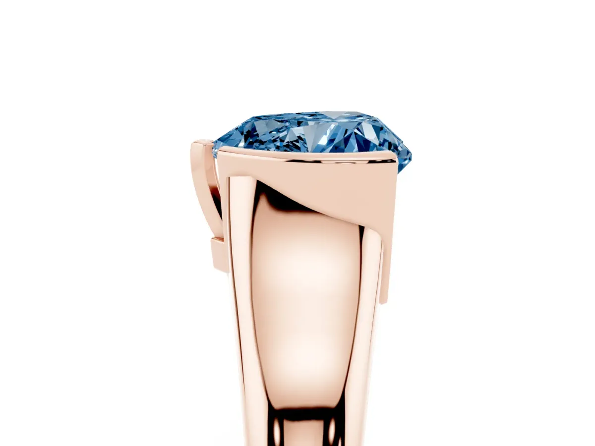 Fancy Blue Heart Cut Solitaire Tension Set Diamond Ring with Split Shank Band Rose gold