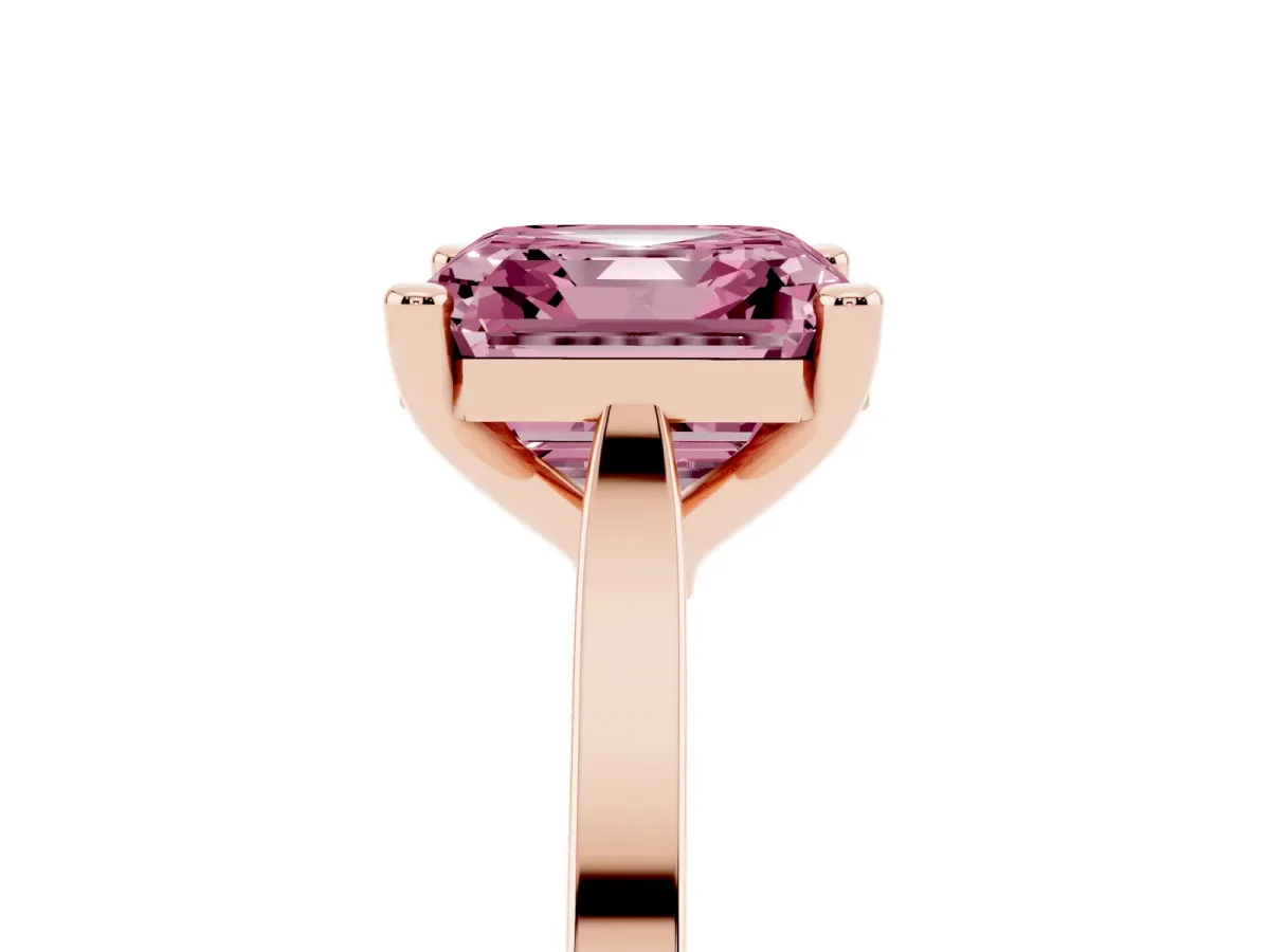 Fancy Pink Asscher Cut Solitaire Diamond Ring with Four-Prong Setting and Tapered Band Rose gold