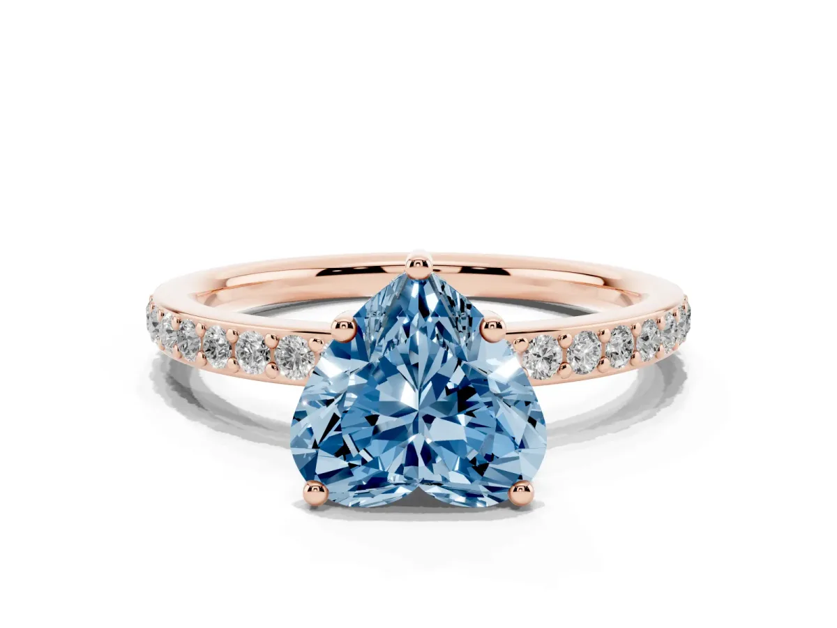 Fancy Blue Heart Cut Cut Diamond Pavé Band Ring with Four-Prong Setting Rose gold