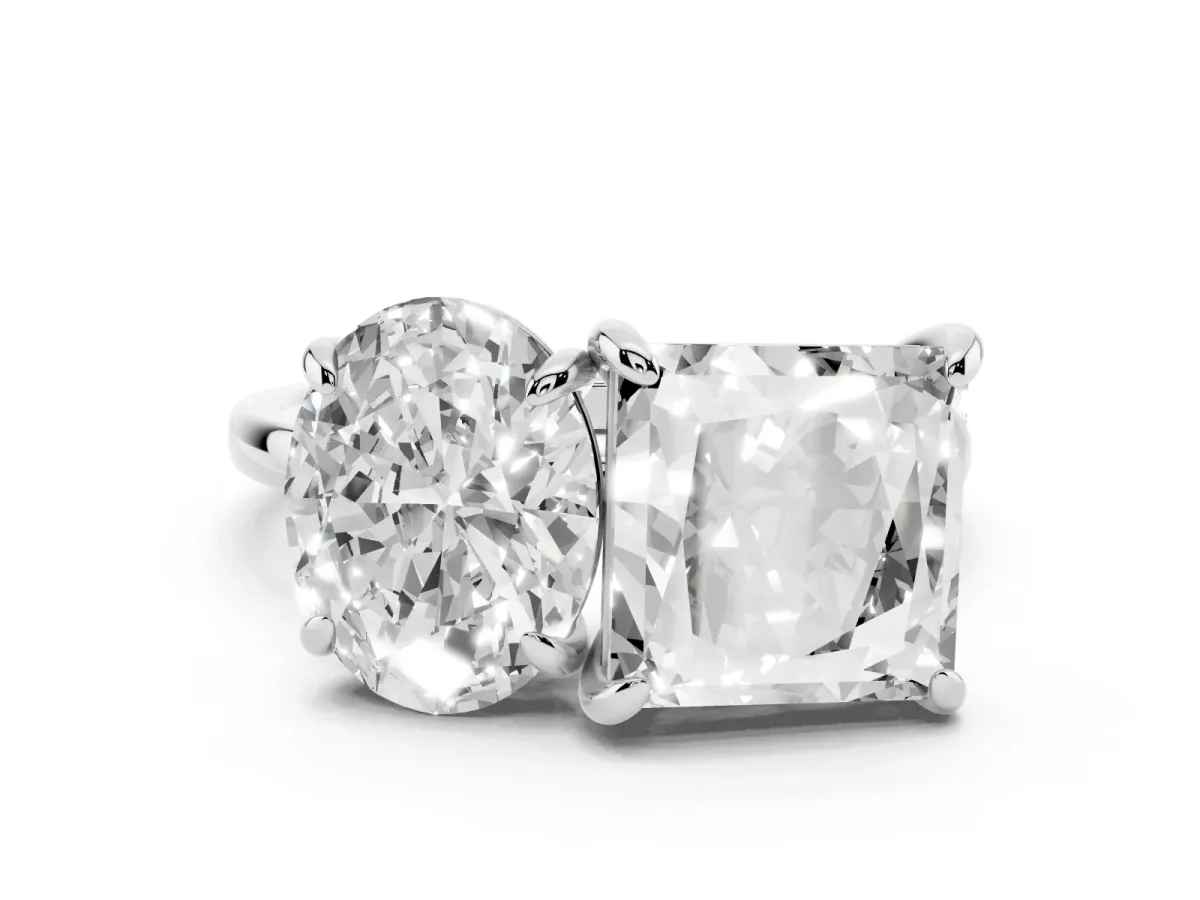 Oval and Princess Toi Moi Ring with Prong Setting and Plain Band Silver
