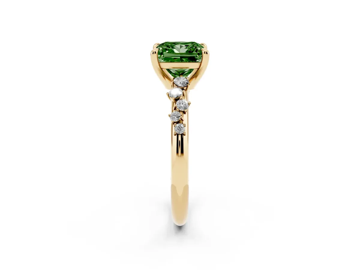 Fancy Green Princess Cut Cut Diamond Vine Band with Four-Prong Setting Yellow gold