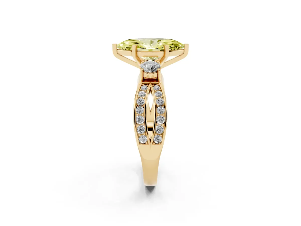 Fancy Yellow Three-Stone Marquise Cut Cut Diamond Twist Band with Prong Setting Yellow gold