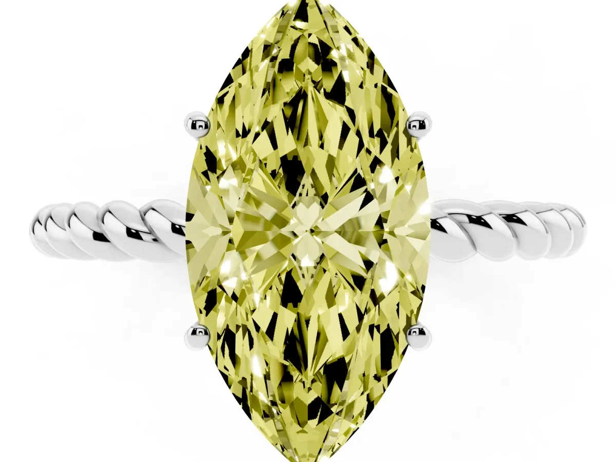 Fancy Yellow Marquise Cut Solitaire Twisted Band 4-Prong Ring Silver