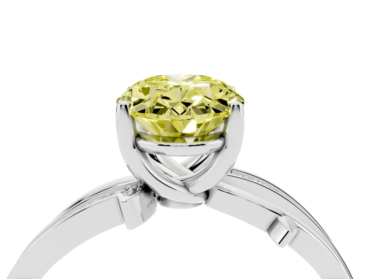 Fancy Yellow Oval Cut Solitaire Twist Band with Pavé Accents and Four-Prong Setting White gold