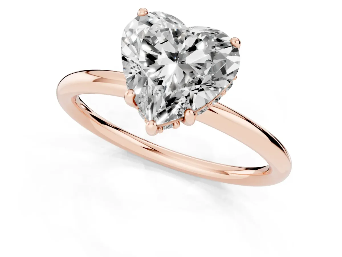 Heart Cut Solitaire Diamond Ring with a Classic Band and Four-Prong Setting Rose gold