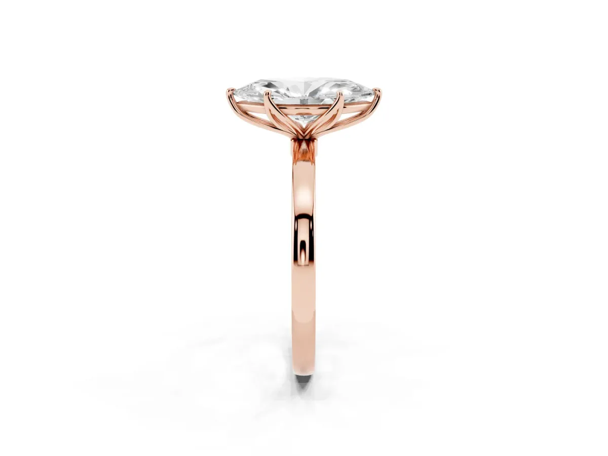 Marquise Cut Diamond Solitaire Ring with Thin Band and Prong Setting Rose gold