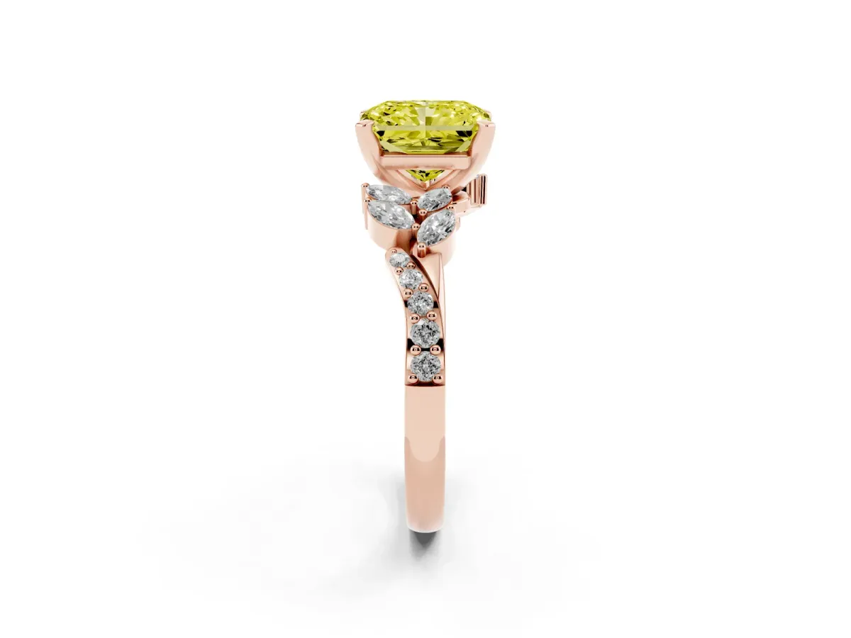 Fancy Yellow Radiant Cut Solitaire Marquise Twist Band with Six-Prong Setting Rose gold