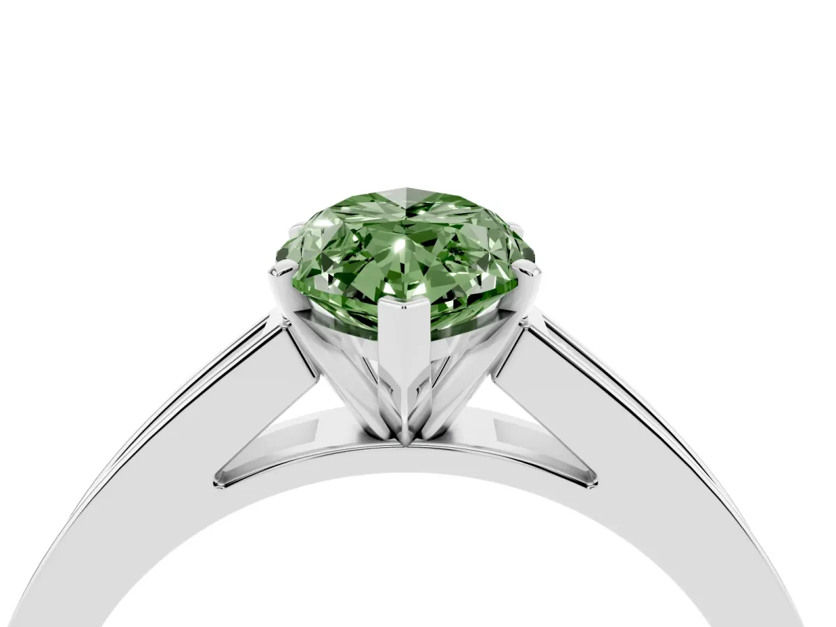 Fancy Green Marquise Cut Solitaire Diamond Ring with Channel-Set Band and Four-Prong Setting White gold