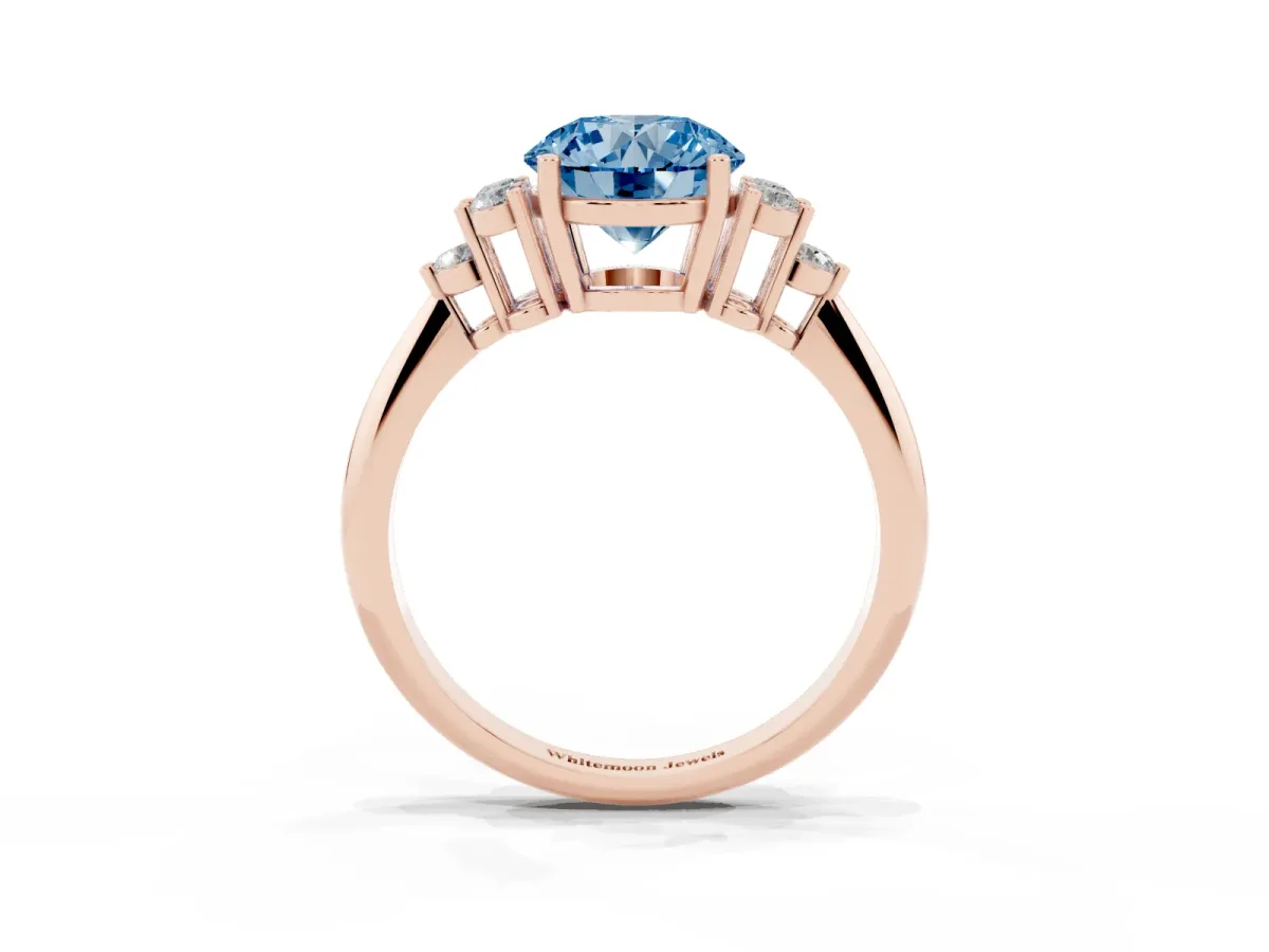Fancy Blue Round Cut Cut Diamond Cluster Ring with Solitaire Band and Four-Prong Setting Rose gold