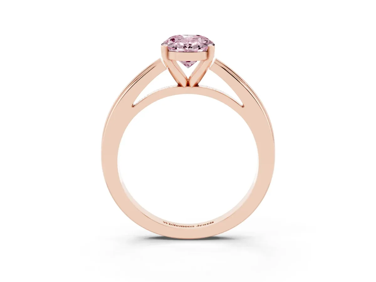 Fancy Pink Oval Cut Solitaire Diamond Ring with Four-Prong Setting and Classic Band Rose gold
