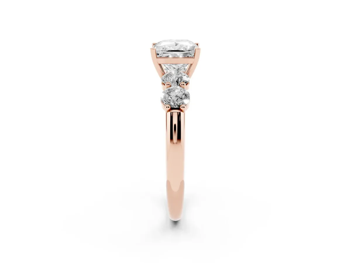 Princess Cut Cut Five-Stone Prong Set Diamond Ring with Classic Band Rose gold