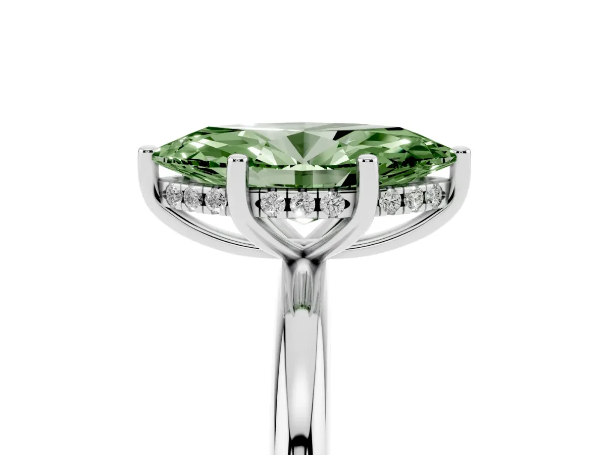 Fancy Green Marquise Cut Cut Solitaire Engagement Ring with Four-Prong Setting and Classic Band Silver