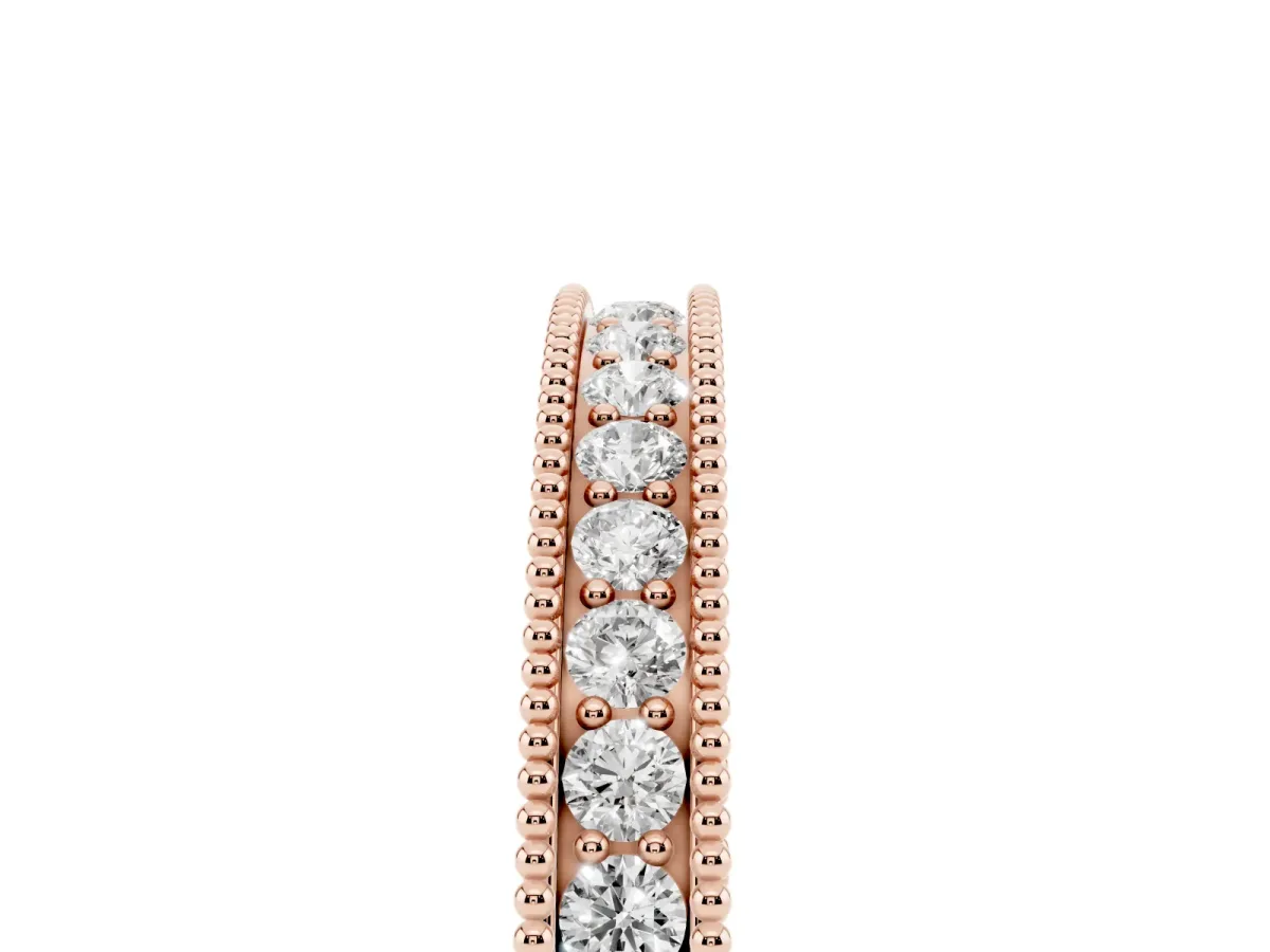Round Cut Diamond Milgrain Eternity Band with Channel Setting Rose gold