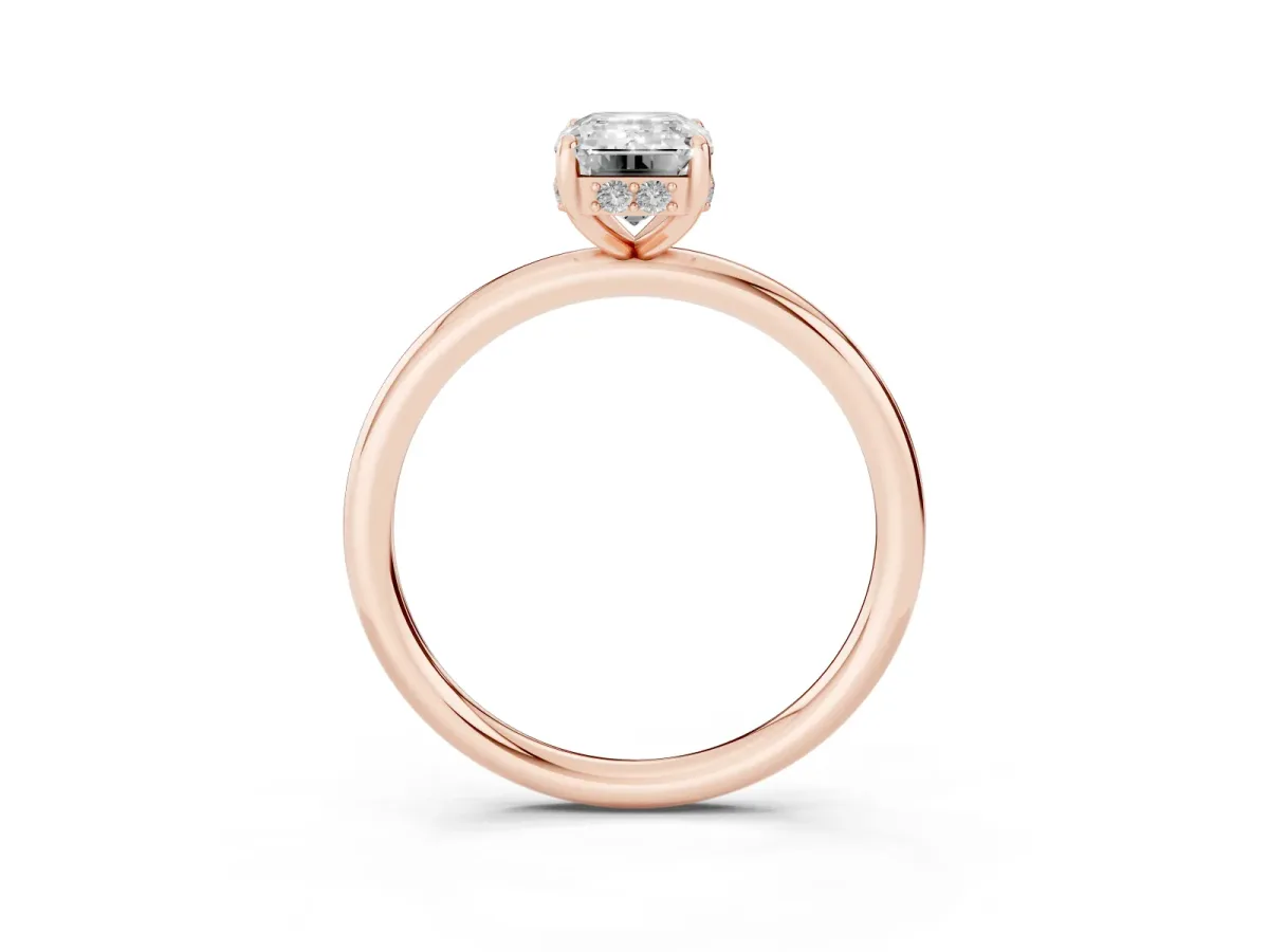 Emerald Cut Solitaire Diamond Ring with a Classic Band and Four-Prong Setting Rose gold