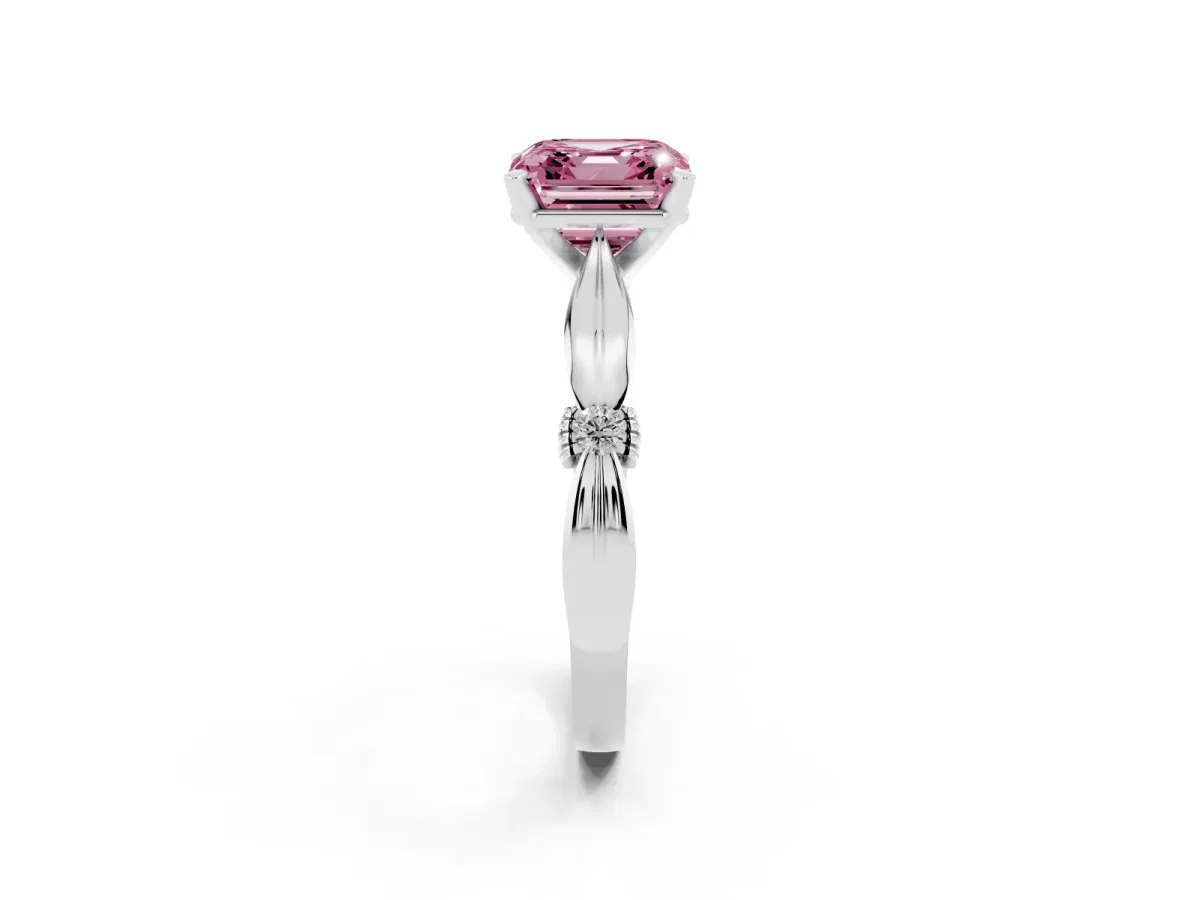 Fancy Pink Asscher Cut Solitaire Diamond Twisted Band with Four-Prong Setting Silver