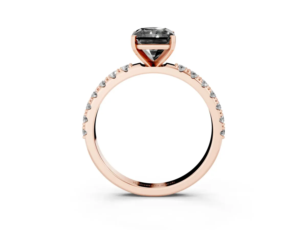 Fancy Black Radiant Cut Diamond Solitaire Pavé Band with Four-Prong Setting Rose gold