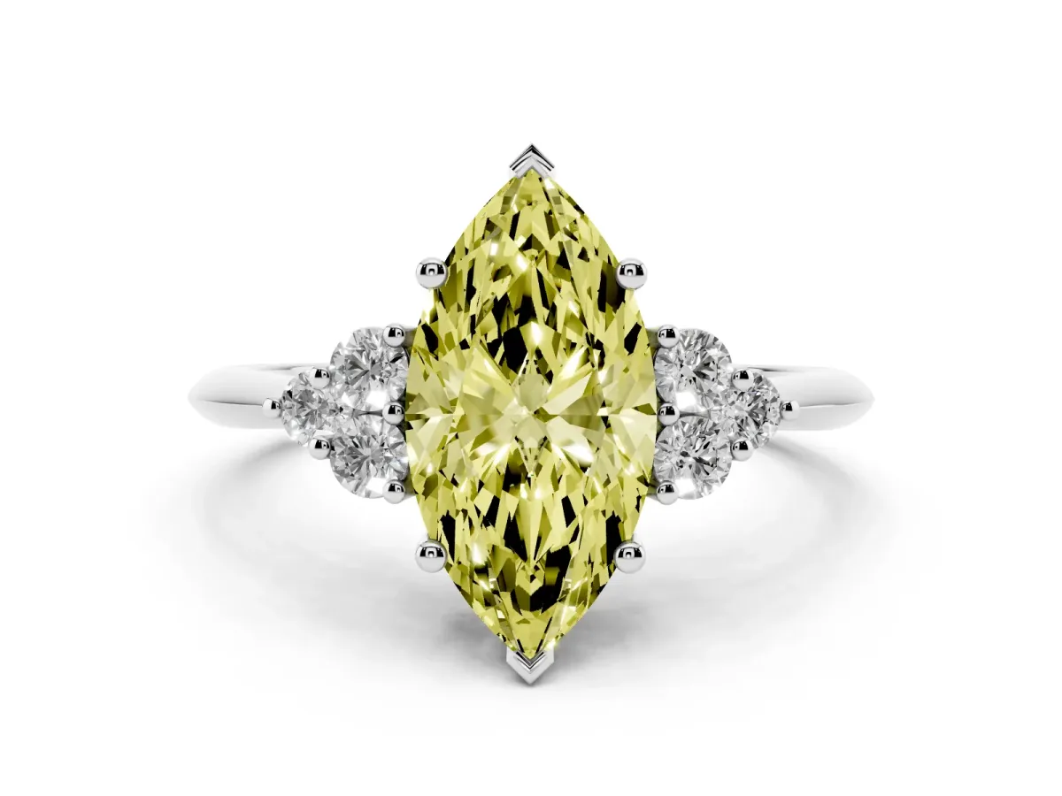Fancy Yellow Marquise Cut Cut Diamond Cluster Ring with Solitaire Band and Four-Prong Setting Silver