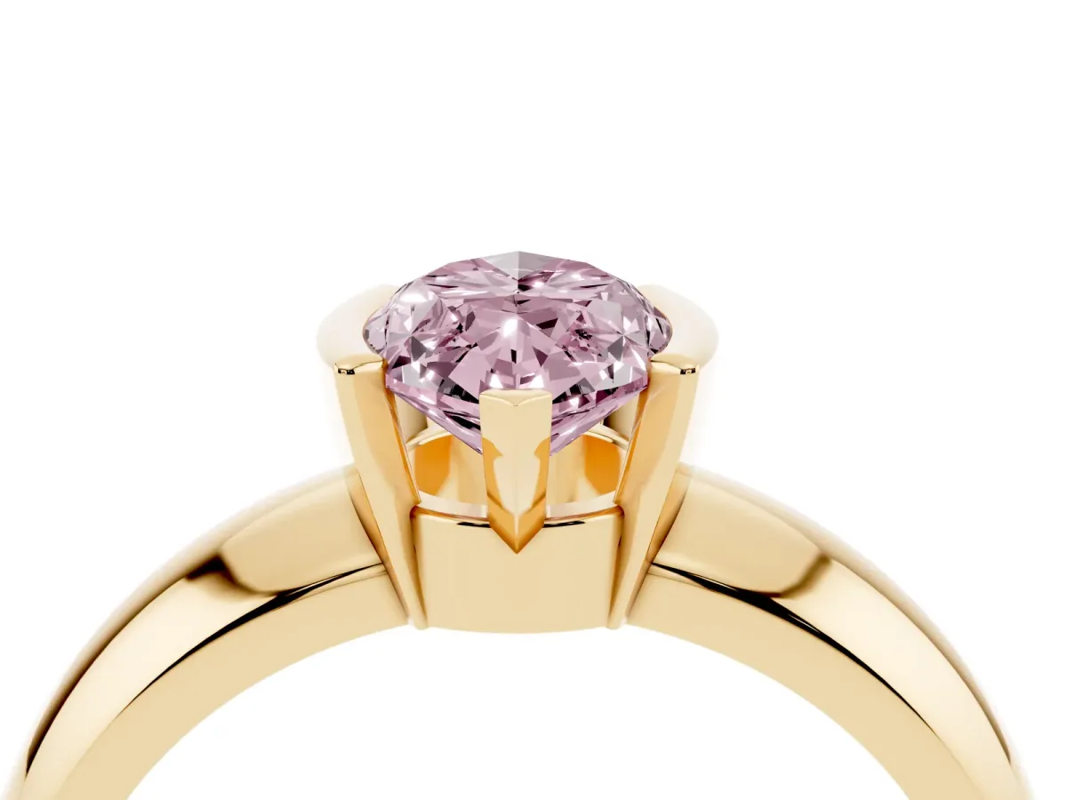 Fancy Pink Marquise Cut Solitaire Tension Set Diamond Ring with Wide Band Yellow gold