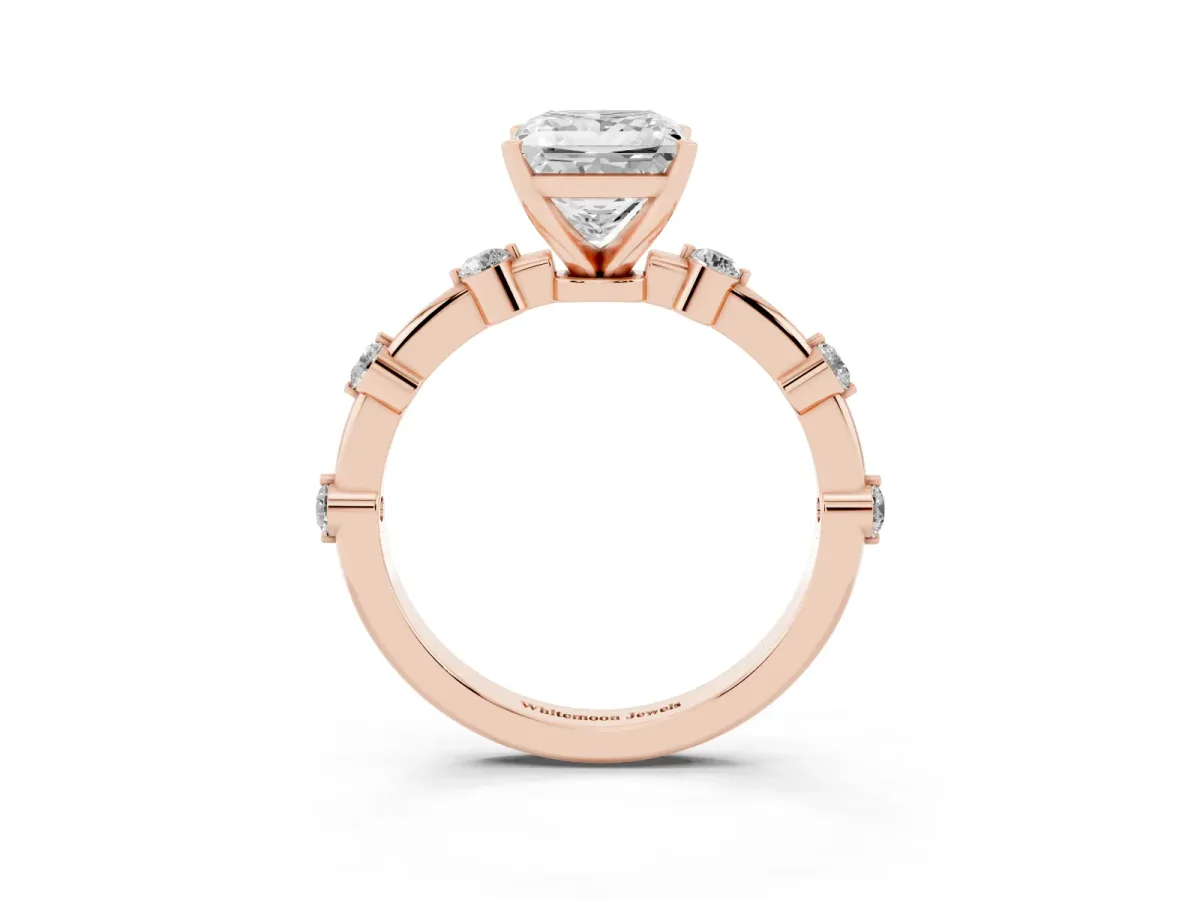 Princess Cut Solitaire Diamond Ring with Bezel Set Side Stones and Prong Setting Rose gold