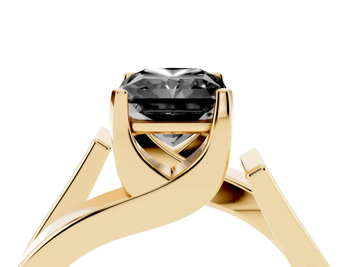 Fancy Black Modern Tension Set Radiant Cut Diamond Solitaire Wide Band Ring Yellow gold
