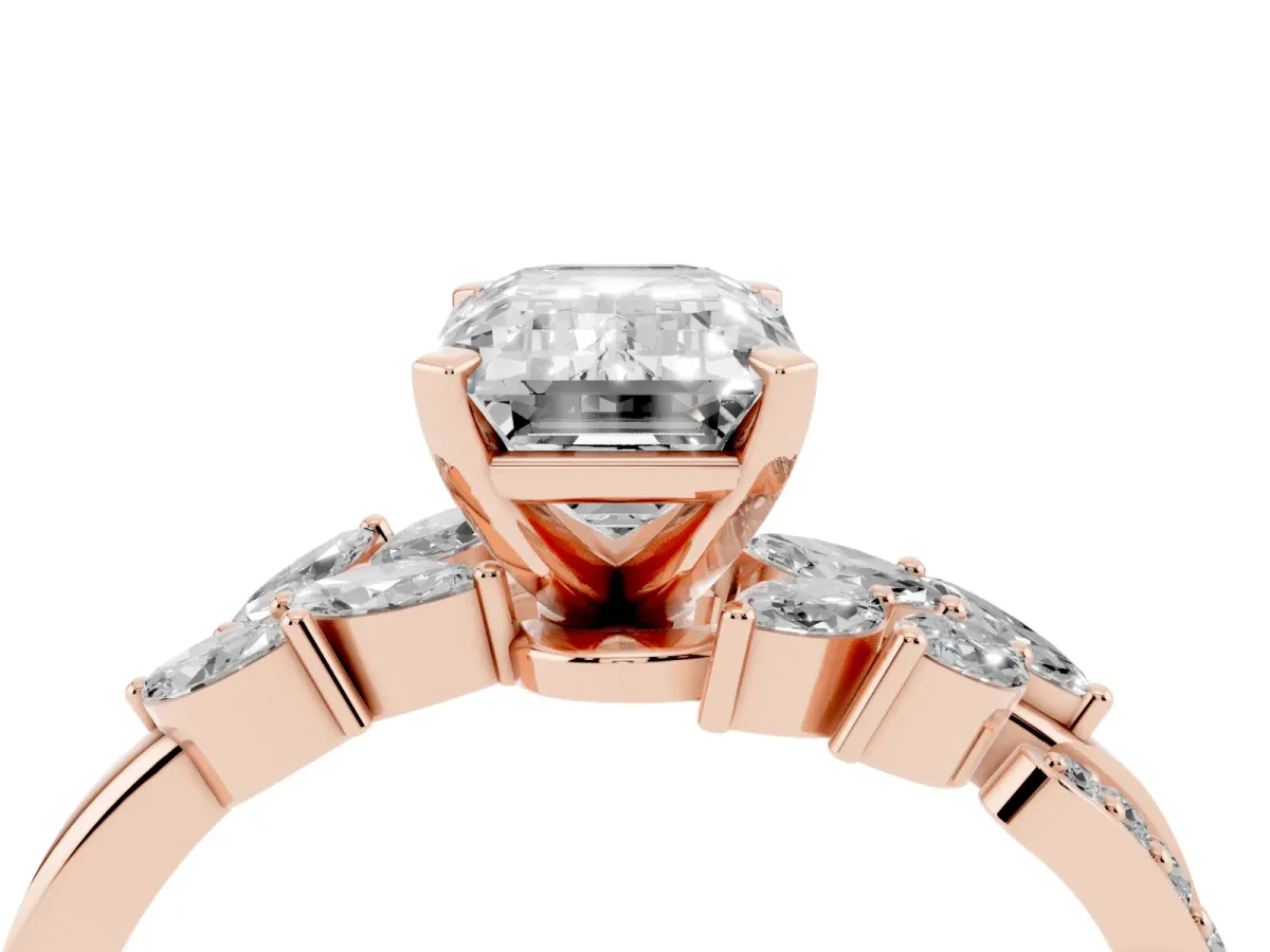 Emerald Cut Solitaire Marquise Twist Band with Six-Prong Setting Rose gold