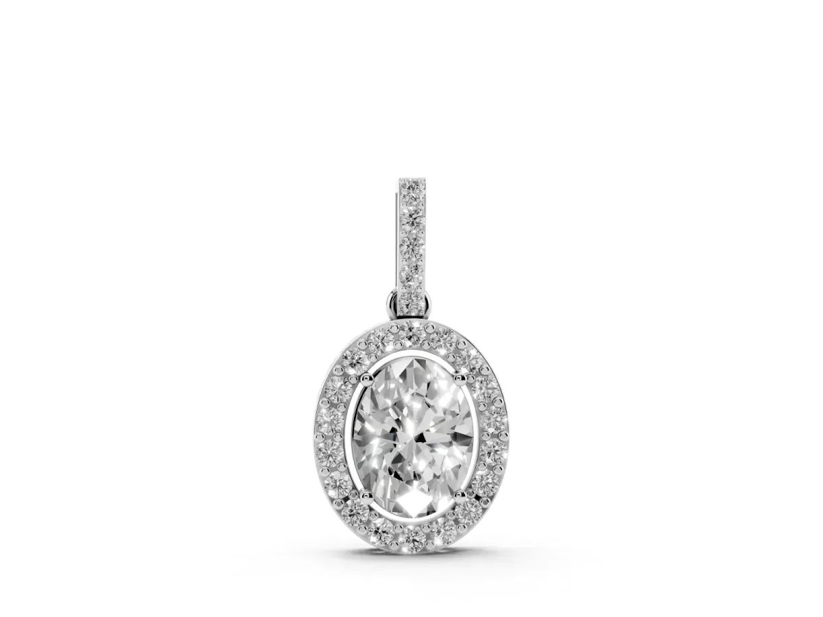 Halo Oval Diamond Pendant with Prong Setting Silver