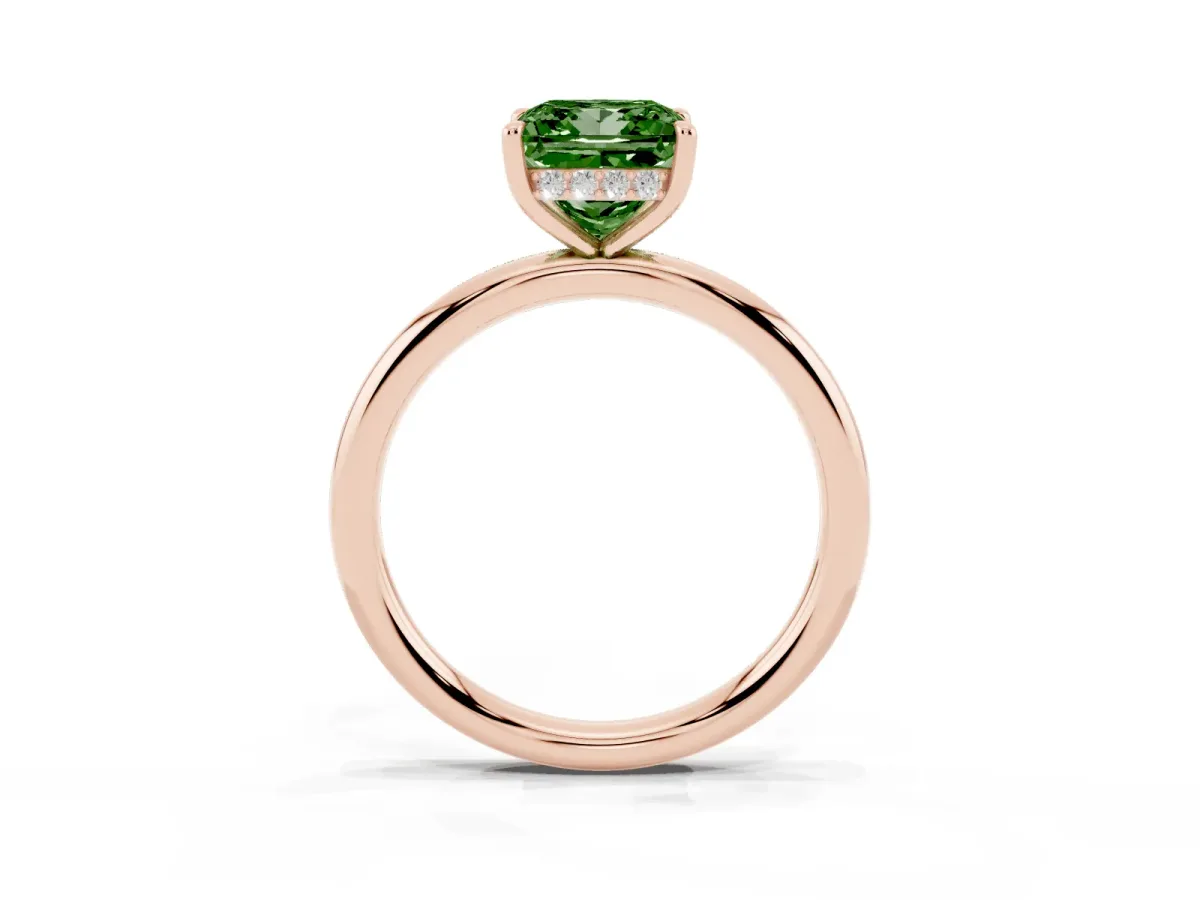 Fancy Green Princess Cut Diamond Solitaire Ring with Thin Band and Four-Prong Setting Rose gold