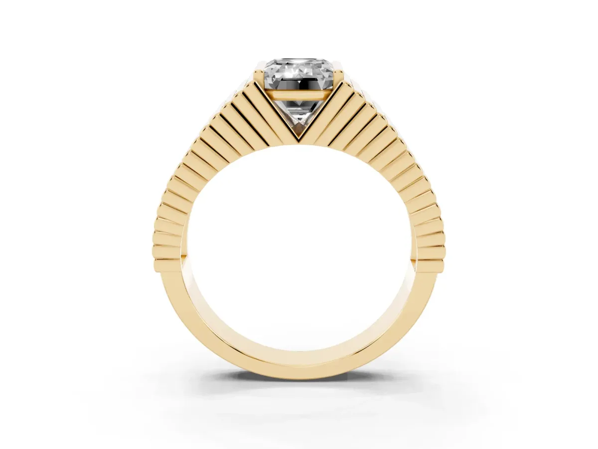 Emerald Cut Diamond Fluted Mens Ring Yellow gold