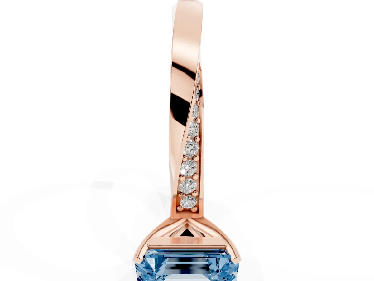 Fancy Blue Emerald Cut Diamond Engagement Ring with Side Stone Accents and Four-Prong Setting Rose gold